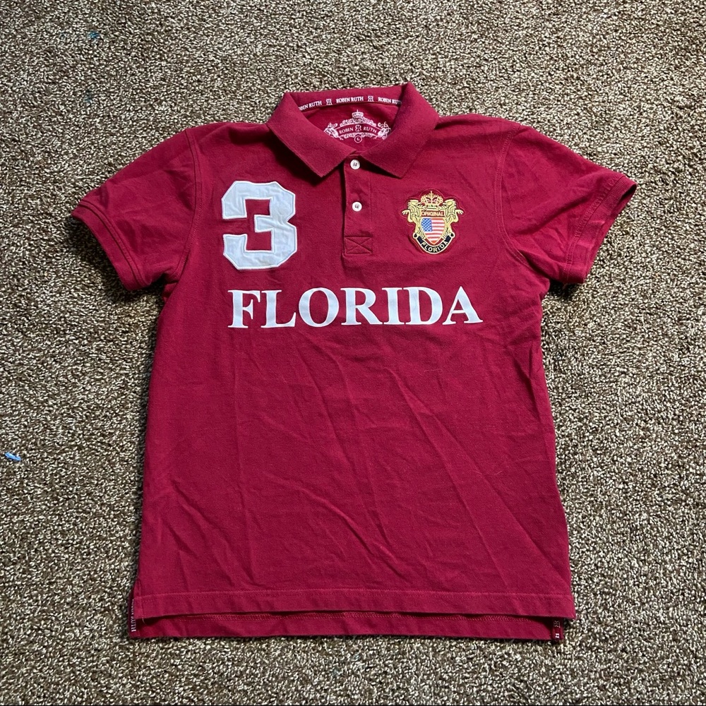 Robin Ruth FLORIDA Sewn Rugby Polo Embroidered Crest Maroon Cotton Wmn’s LARGE